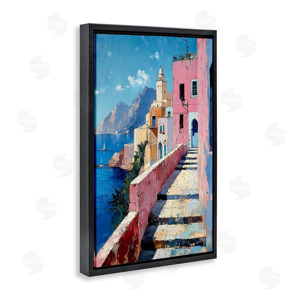 Creative Studio Coastal Village's Sunlit Pathway Black Floating Frame Canvas Wall Art Print