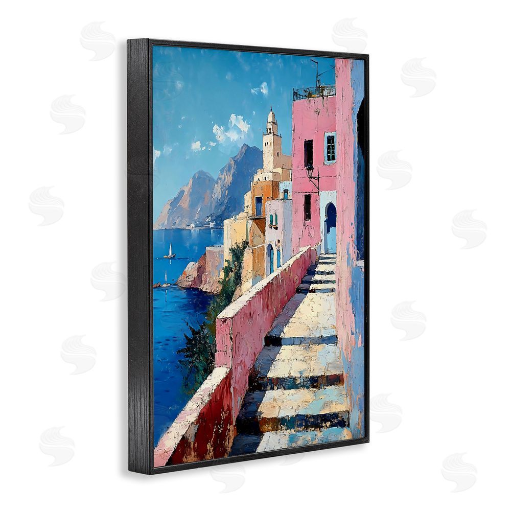 Creative Studio Coastal Village's Sunlit Pathway Black Framed Giclee Wall Art Print