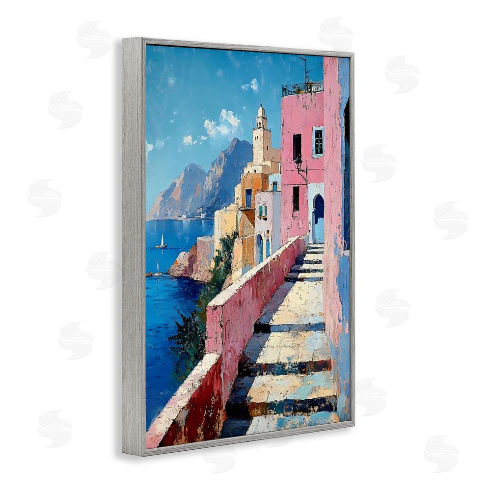 Creative Studio Coastal Village's Sunlit Pathway Gray Framed Giclee Wall Art Print