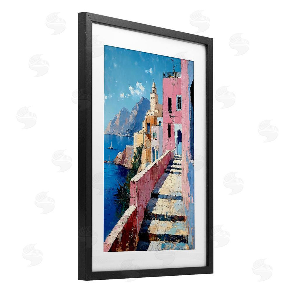 Creative Studio Coastal Village's Sunlit Pathway Black Framed Print Under Glass Wall Art