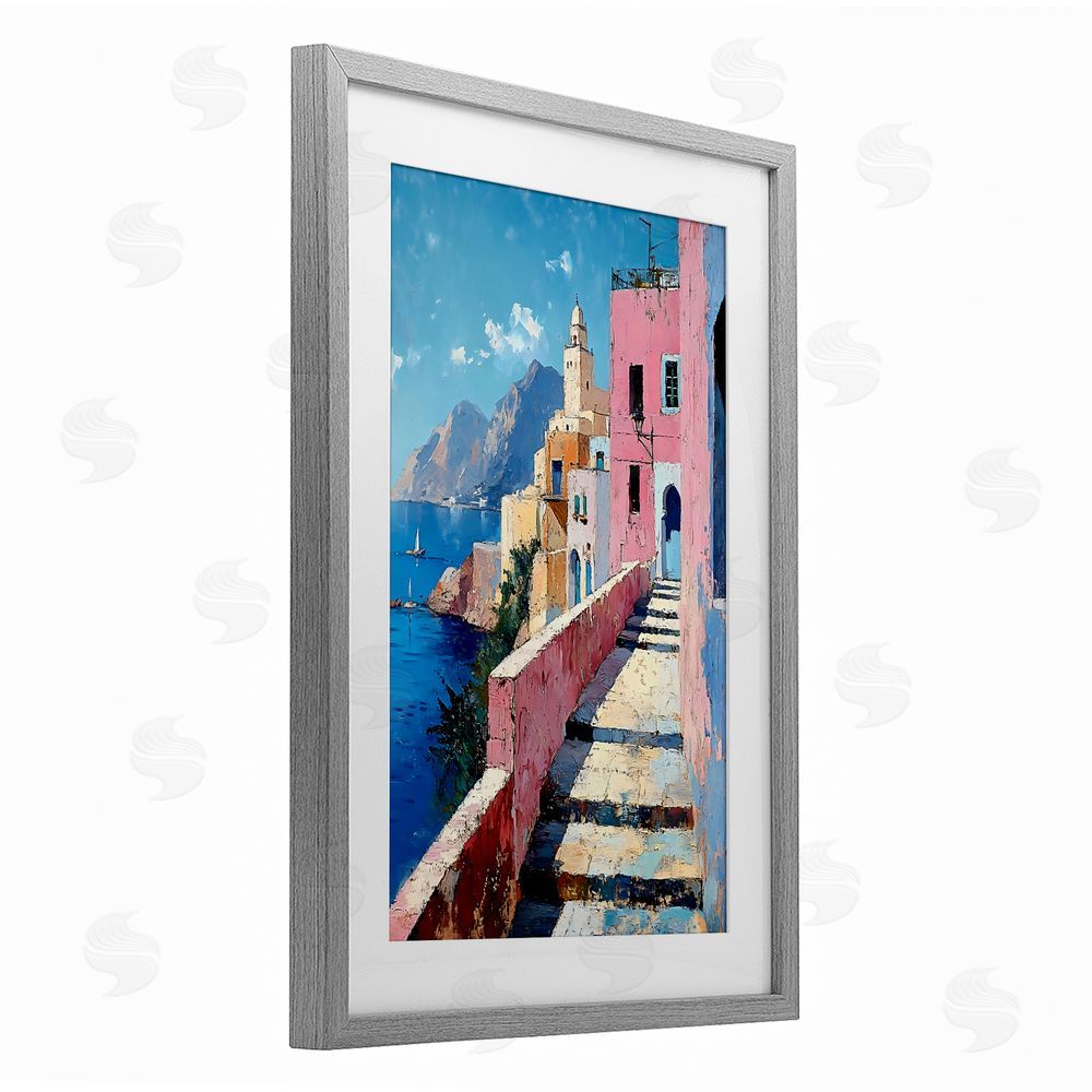 Creative Studio Coastal Village's Sunlit Pathway Gray Framed Print Under Glass Wall Art