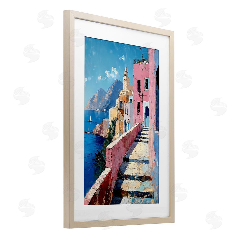 Creative Studio Coastal Village's Sunlit Pathway Brown Framed Print Under Glass Wall Art