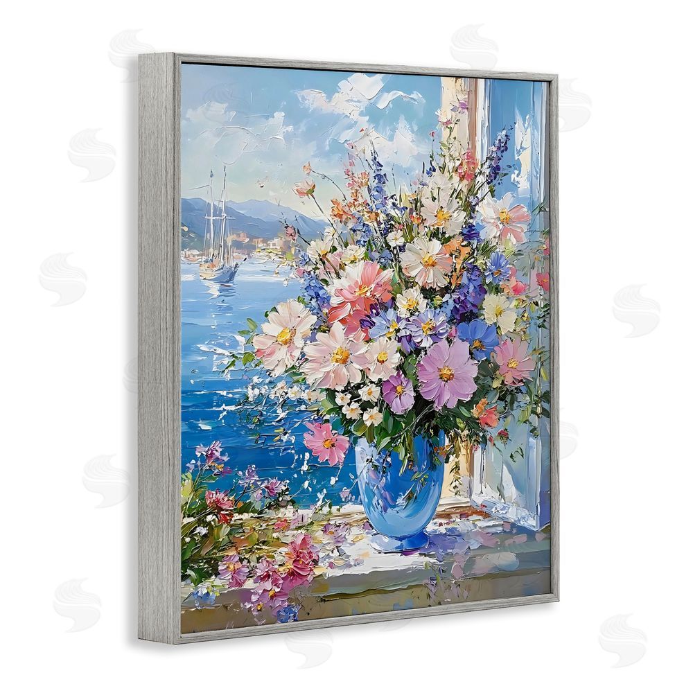 Creative Studio Beautiful Bouquet on Ledge Gray Framed Giclee Wall Art Print