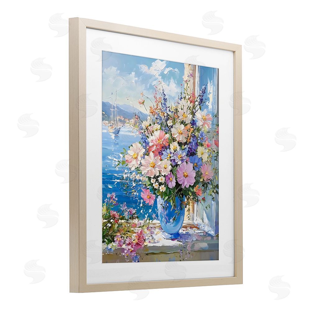 Creative Studio Beautiful Bouquet on Ledge Brown Framed Print Under Glass with Matting Wall Art