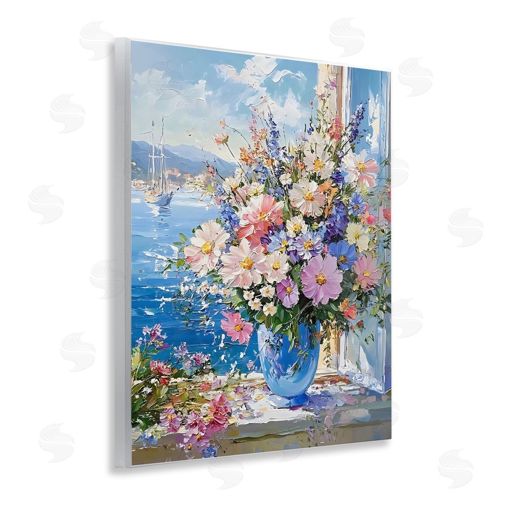 Creative Studio Beautiful Bouquet on Ledge Wall Plaque Art Print with White Foil Wrap
