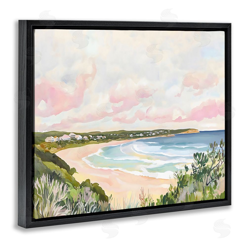 The Prints Vibe Serene Sunset Beach Panorama Black Floating Framed Canvas Wall Art Print