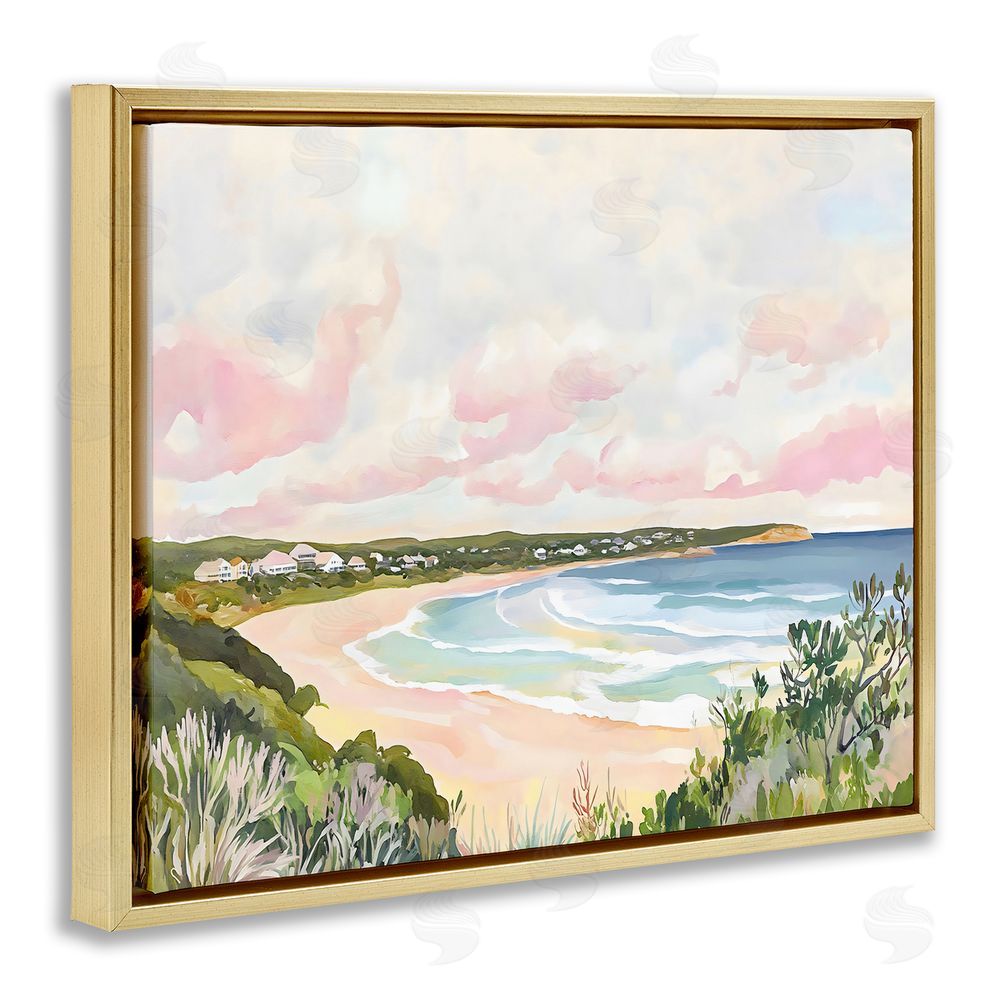 The Prints Vibe Serene Sunset Beach Panorama Gold Floating Framed Canvas Wall Art Print
