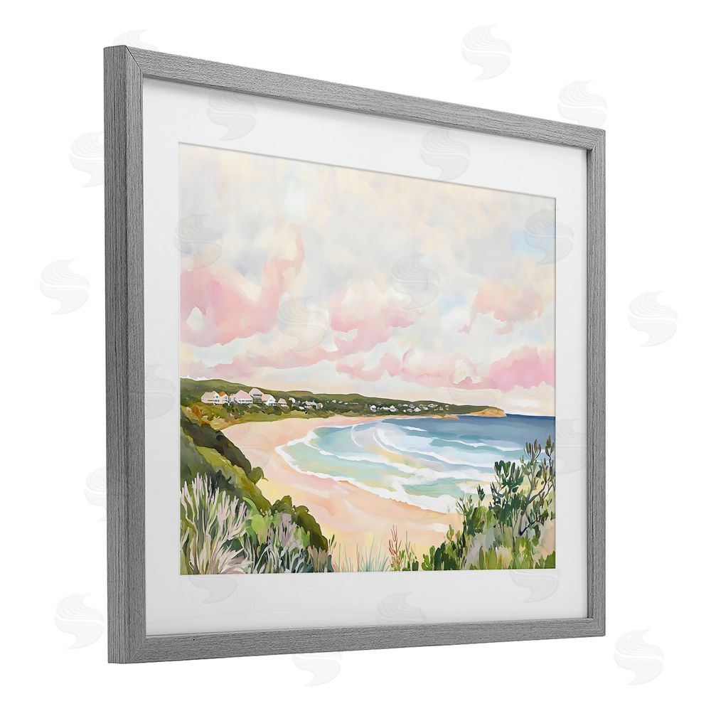 The Prints Vibe Serene Sunset Beach Panorama Gray Framed Print Under Glass with White Mat Wall Art