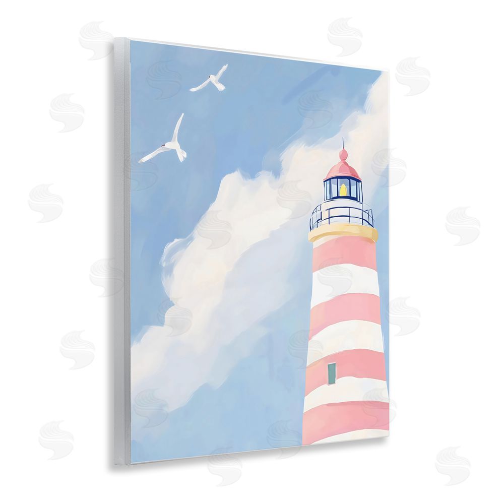 The Prints Vibe Striped Lighthouse with Seagulls Wall Plaque Printed Art