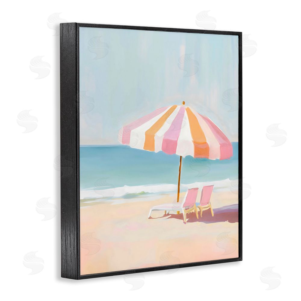 The Prints Vibe Striped Umbrella & Chairs Black Framed Giclee Wall Art Print