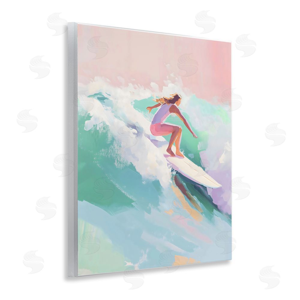 The Prints Vibe Surfer Girl Riding Waves Wall Plaque Printed Art