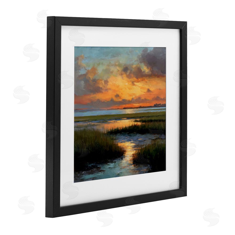 Petal Prints Design Evening Marshland Glow Black Framed Print Under Glass Wall Art