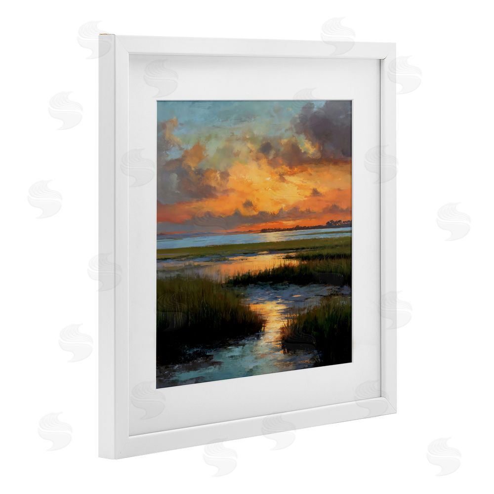 Petal Prints Design Evening Marshland Glow White Framed Print Under Glass Wall Art