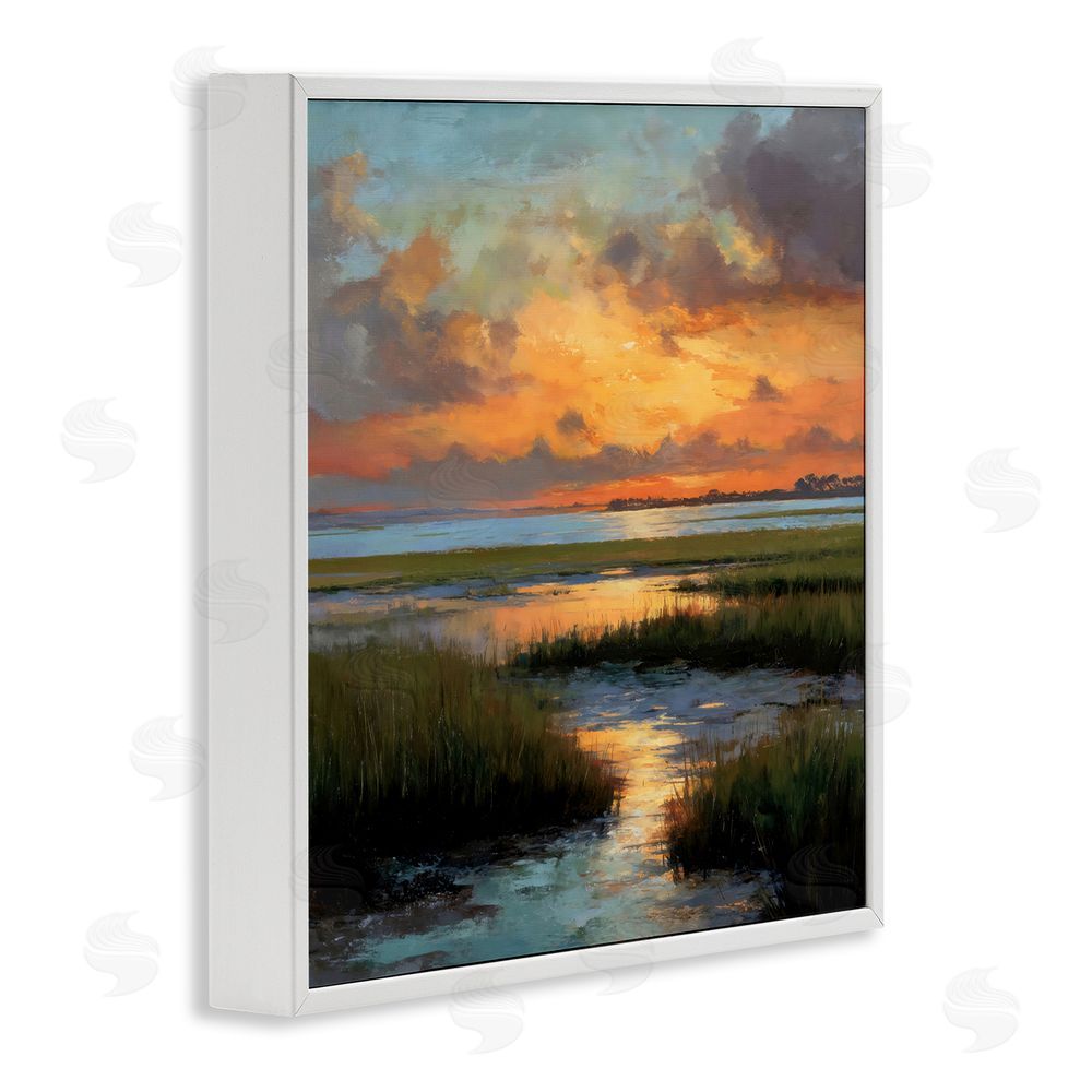Petal Prints Design Evening Marshland Glow White Framed Giclee Wall Art