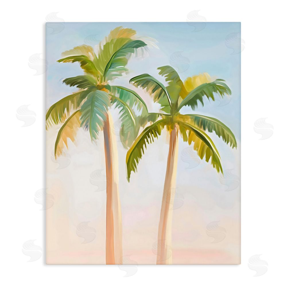 The Prints Vibe Tropical Palm Twins at Sunrise Stretched Canvas Wall Art Print