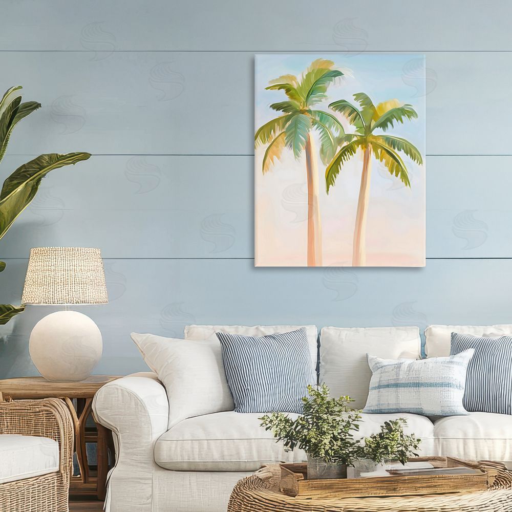 The Prints Vibe Tropical Palm Twins at Sunrise Stretched Canvas on Wall