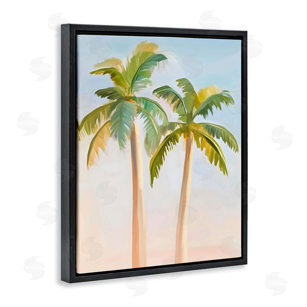 The Prints Vibe Tropical Palm Twins at Sunrise Black Floating Framed Canvas Wall Art Print