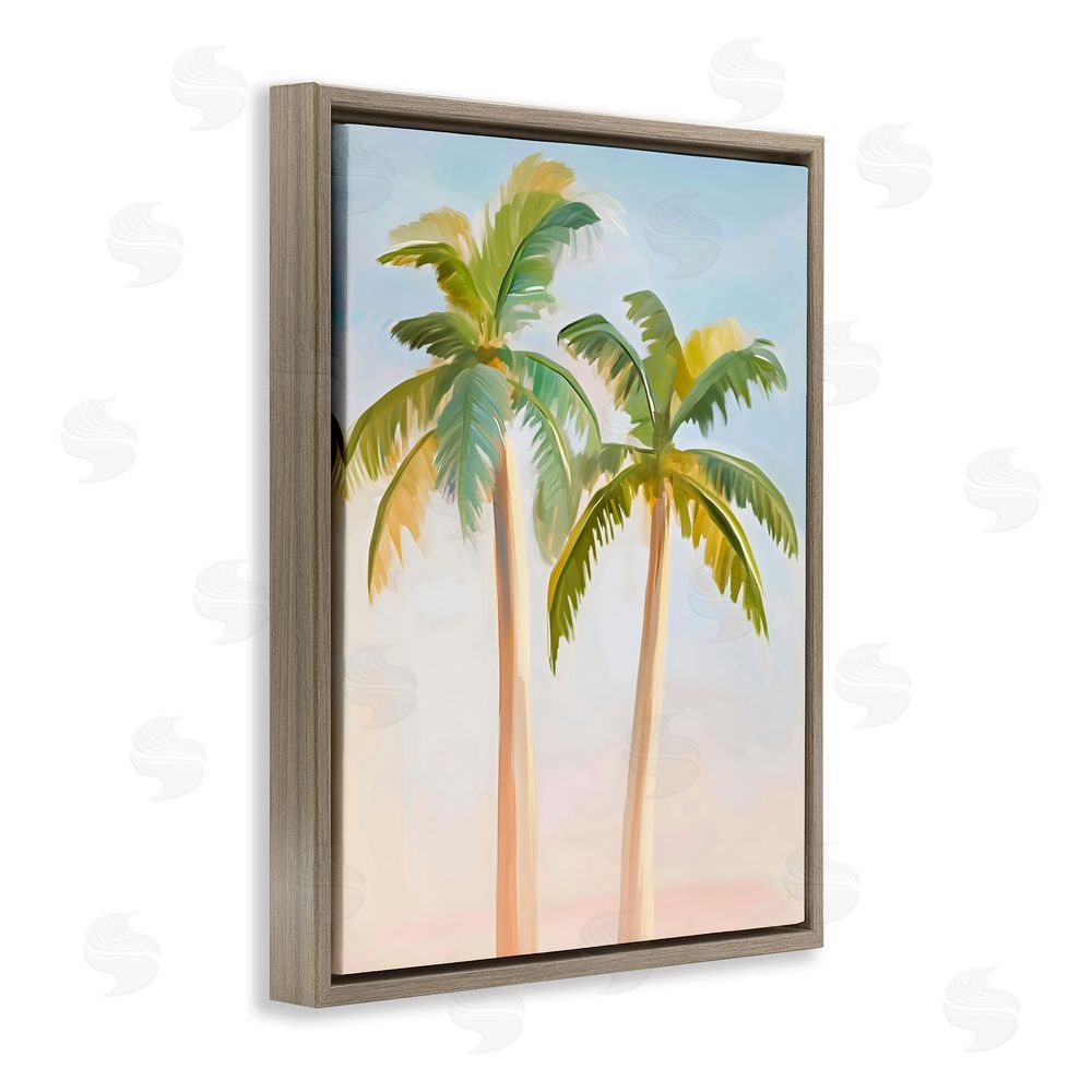 The Prints Vibe Tropical Palm Twins at Sunrise Brown Floating Framed Canvas Wall Art Print