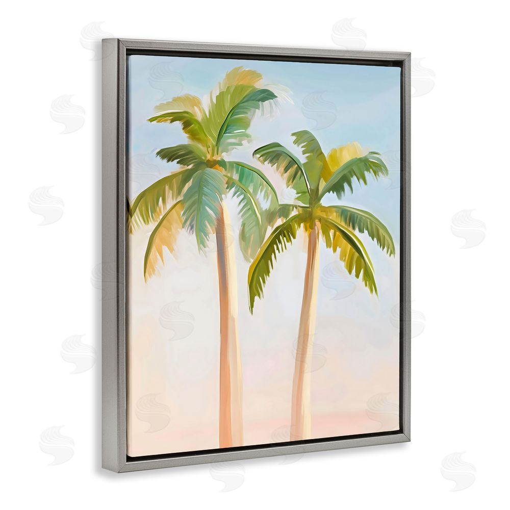 The Prints Vibe Tropical Palm Twins at Sunrise Gray Floating Framed Canvas Wall Art Print