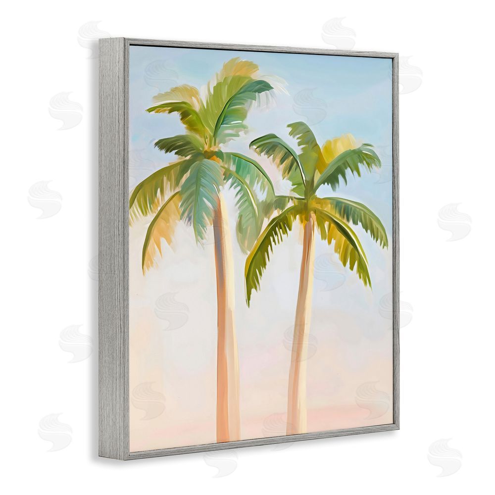 The Prints Vibe Tropical Palm Twins at Sunrise Gray Framed Giclee Wall Art Print