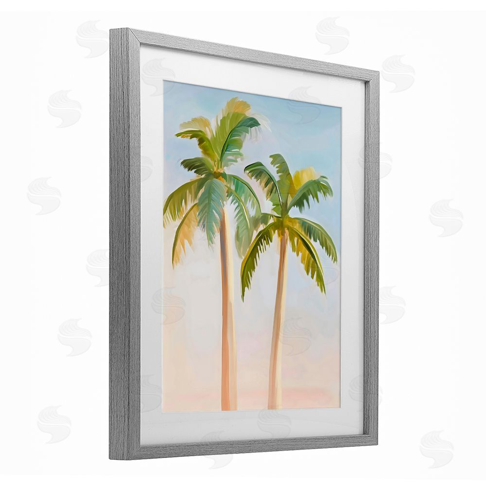 The Prints Vibe Tropical Palm Twins at Sunrise Gray Framed Print Under Glass with White Mat Wall Art