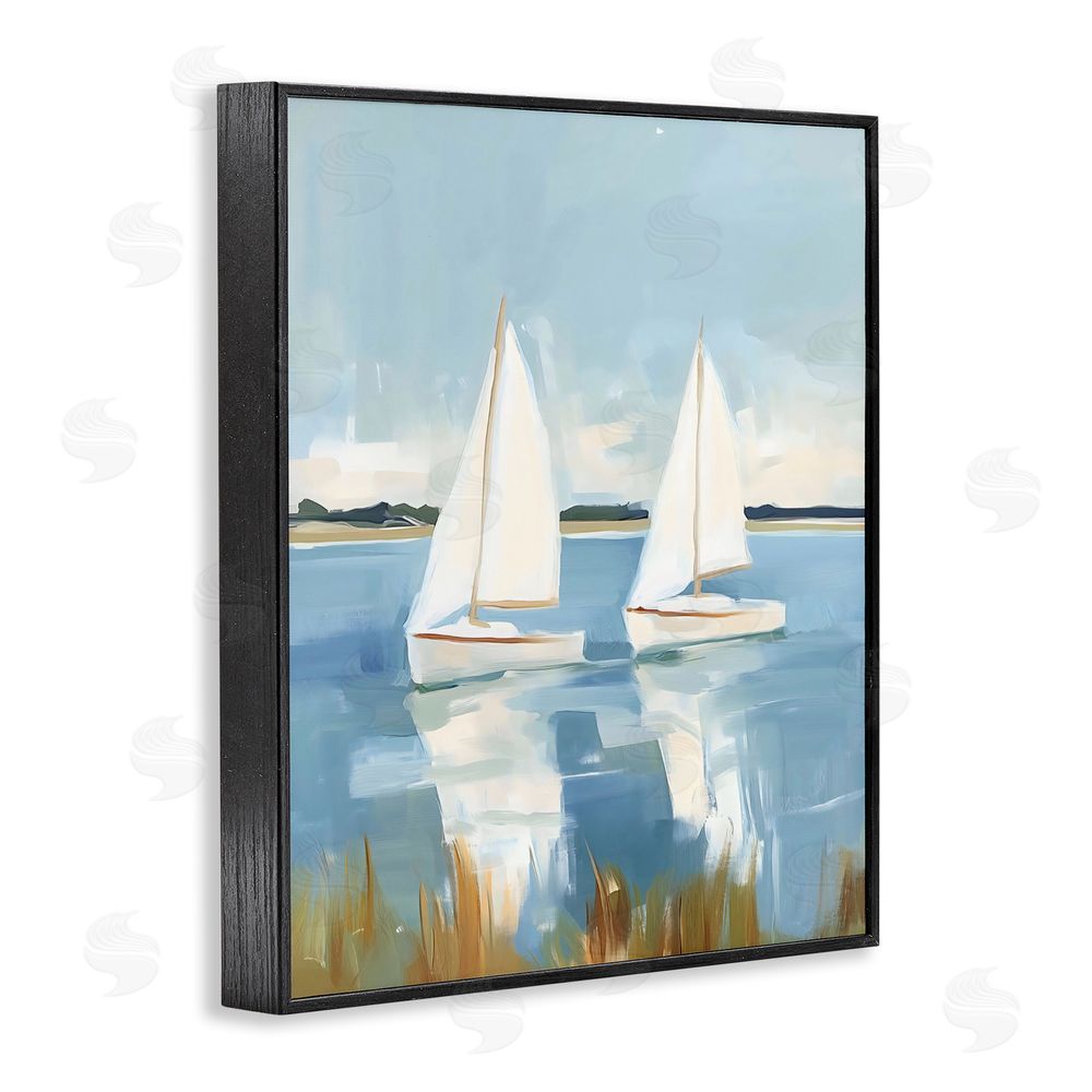 The Prints Vibe Twin Sailboats By Shore Black Framed Giclee Wall Art Print