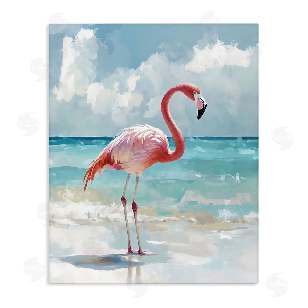 The Prints Vibe Flamingo At Shore Stretched Canvas Wall Art
