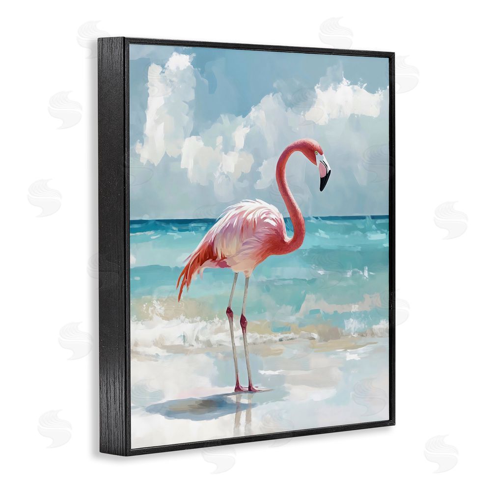 The Prints Vibe Flamingo At Shore Black Framed Giclee Wall Art