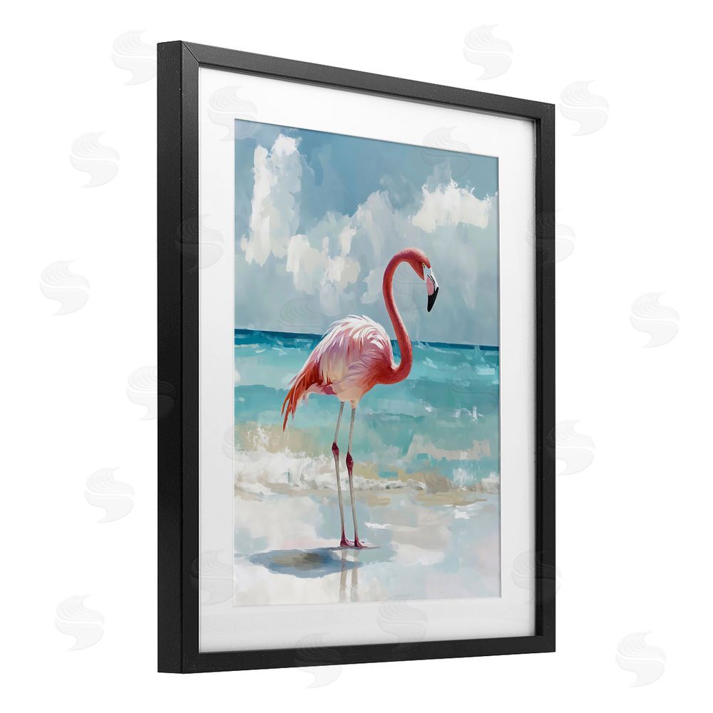 The Prints Vibe Flamingo At Shore Black Framed Print Under Glass Wall Art