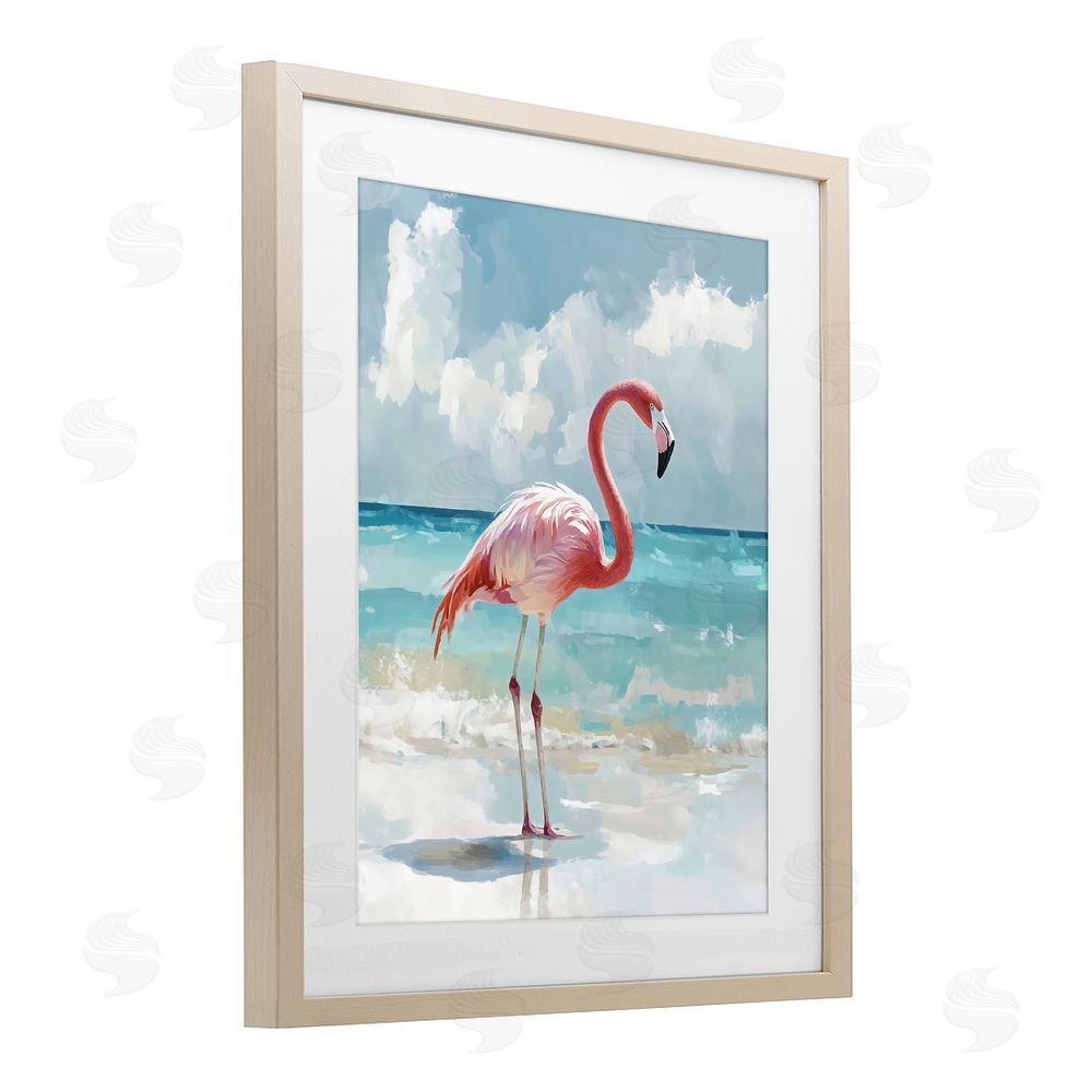 The Prints Vibe Flamingo At Shore Brown Framed Print Under Glass Wall Art