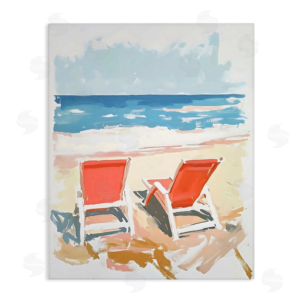The Prints Vibe Two Sunlit Beach Chairs Stretched Canvas Wall Art Print