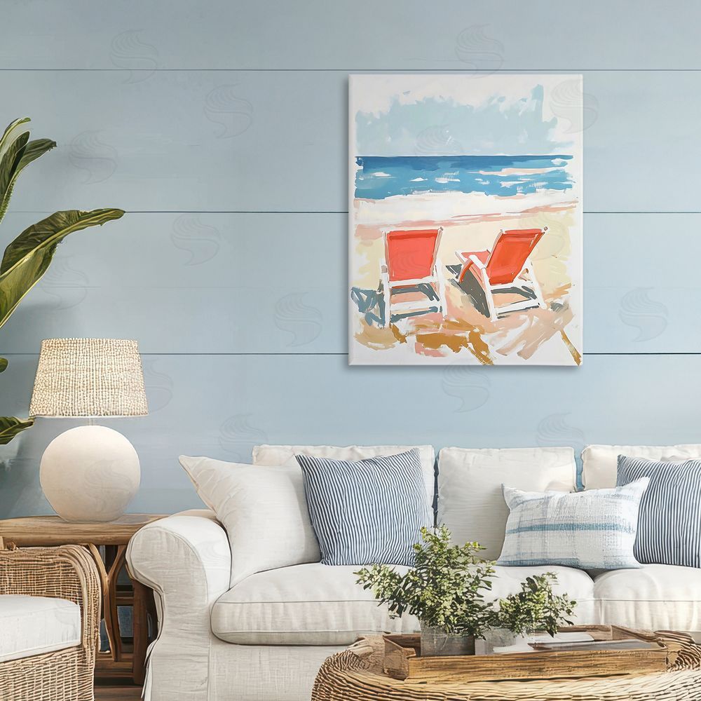 The Prints Vibe Two Sunlit Beach Chairs Stretched Canvas on Wall