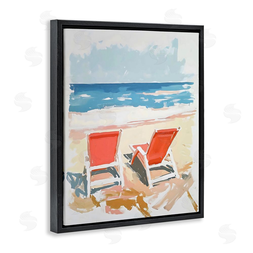 The Prints Vibe Two Sunlit Beach Chairs Black Floating Framed Canvas Wall Art Print