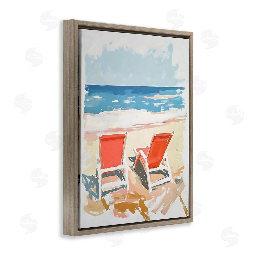 The Prints Vibe Two Sunlit Beach Chairs Brown Floating Framed Canvas Wall Art Print
