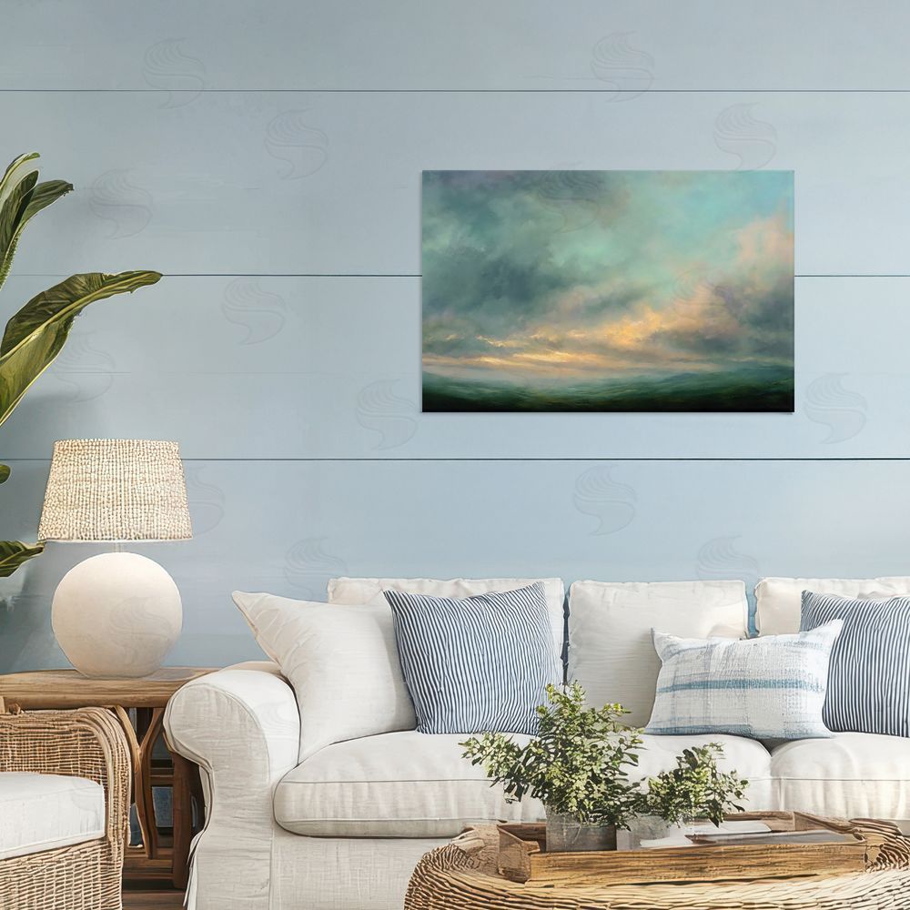 Petal Prints Design Blue Toned Golden Hour Stretched Canvas Wall Art Print in Room