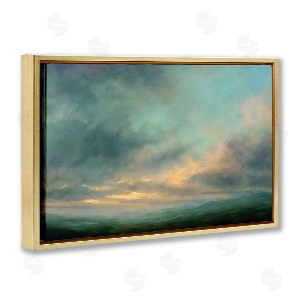 Petal Prints Design Blue Toned Golden Hour Gold Floating Frame Stretched Canvas Wall Art Print