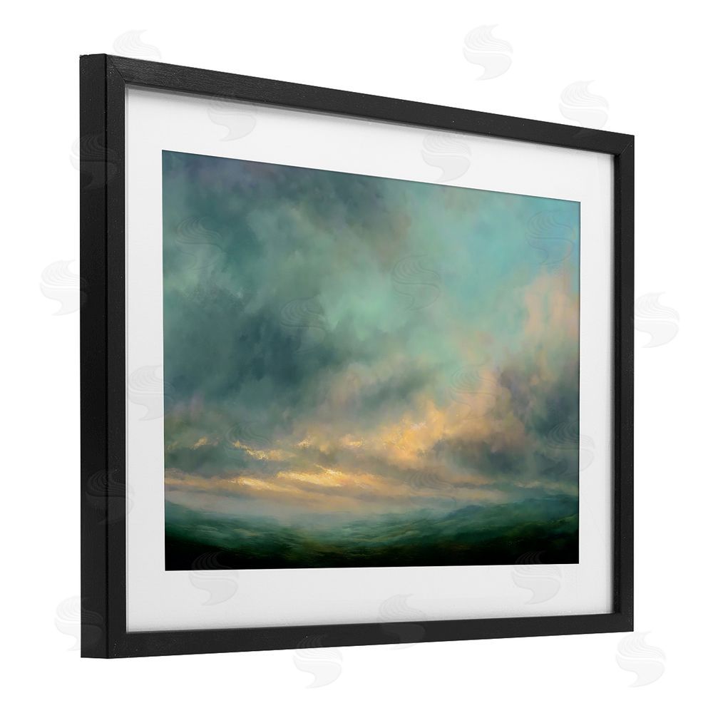 Petal Prints Design Blue Toned Golden Hour Black Framed Print Under Glass with Matting Wall Art