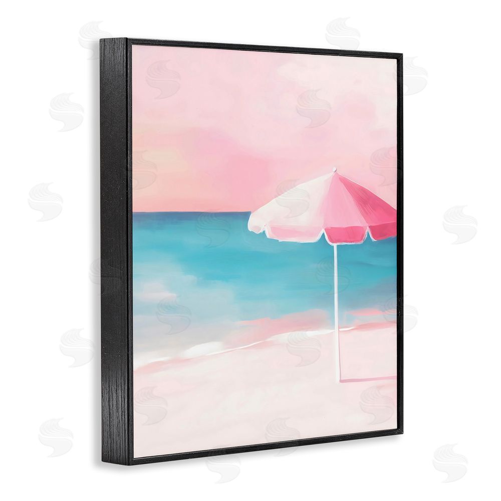 The Prints Vibe Serene Pink Beach Umbrella Black Framed Giclee Wall Art Print