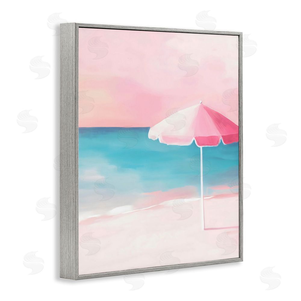 The Prints Vibe Serene Pink Beach Umbrella Gray Framed Giclee Wall Art Print