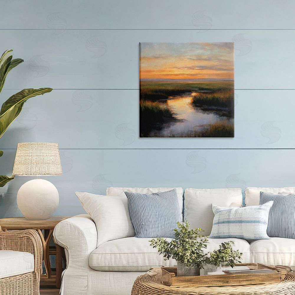 Petal Prints Design Warm Marshland Sunset Stretched Canvas on Wall