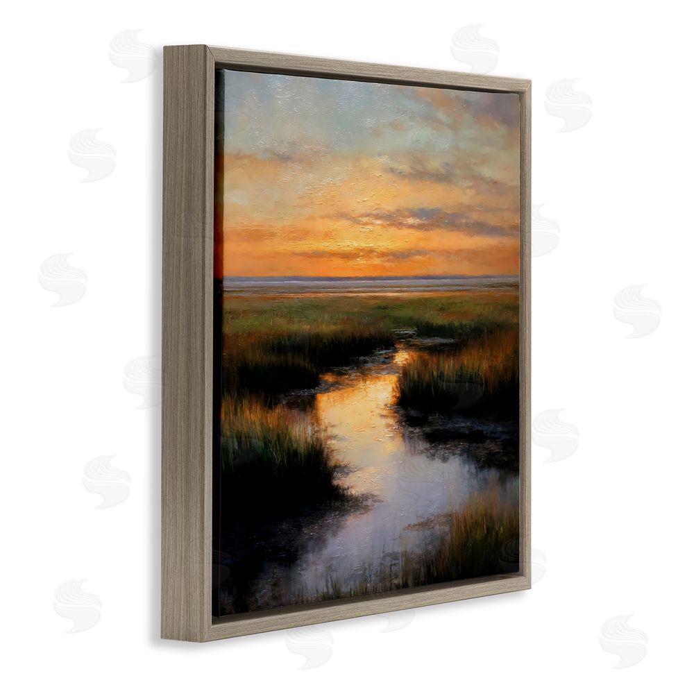 Petal Prints Design Warm Marshland Sunset Brown Floating Framed Canvas Wall Art Print