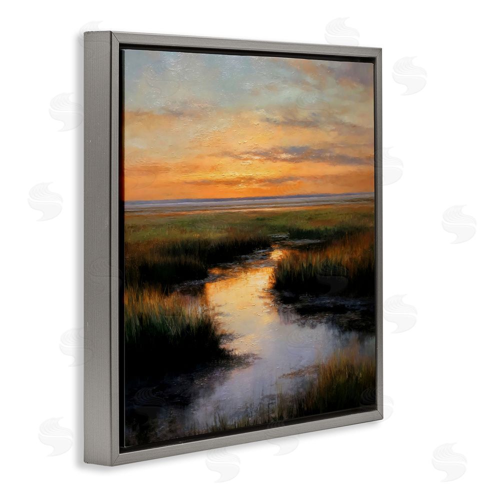 Petal Prints Design Warm Marshland Sunset Gray Floating Framed Canvas Wall Art Print