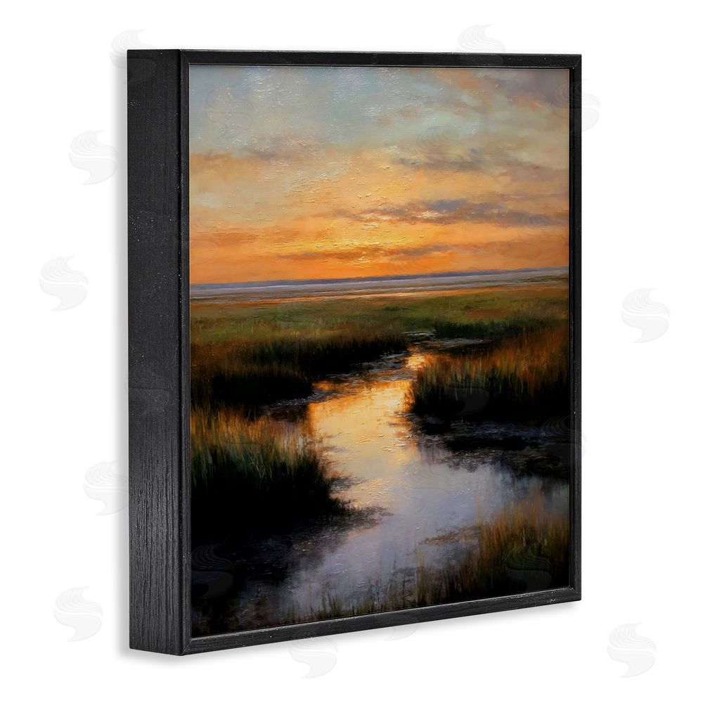 Petal Prints Design Warm Marshland Sunset Black Framed Giclee Wall Art Print