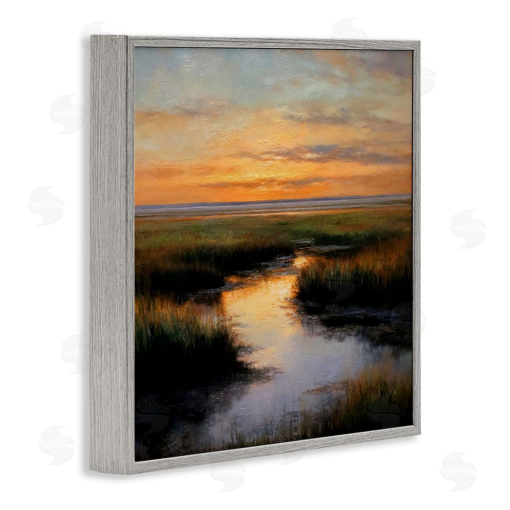 Petal Prints Design Warm Marshland Sunset Gray Framed Giclee Wall Art Print