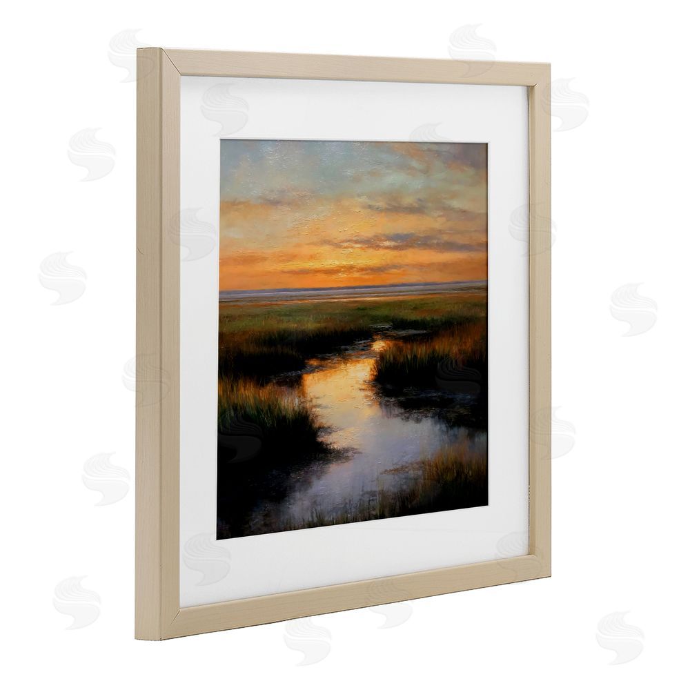 Petal Prints Design Warm Marshland Sunset Brown Framed Print Under Glass with White Mat Wall Art