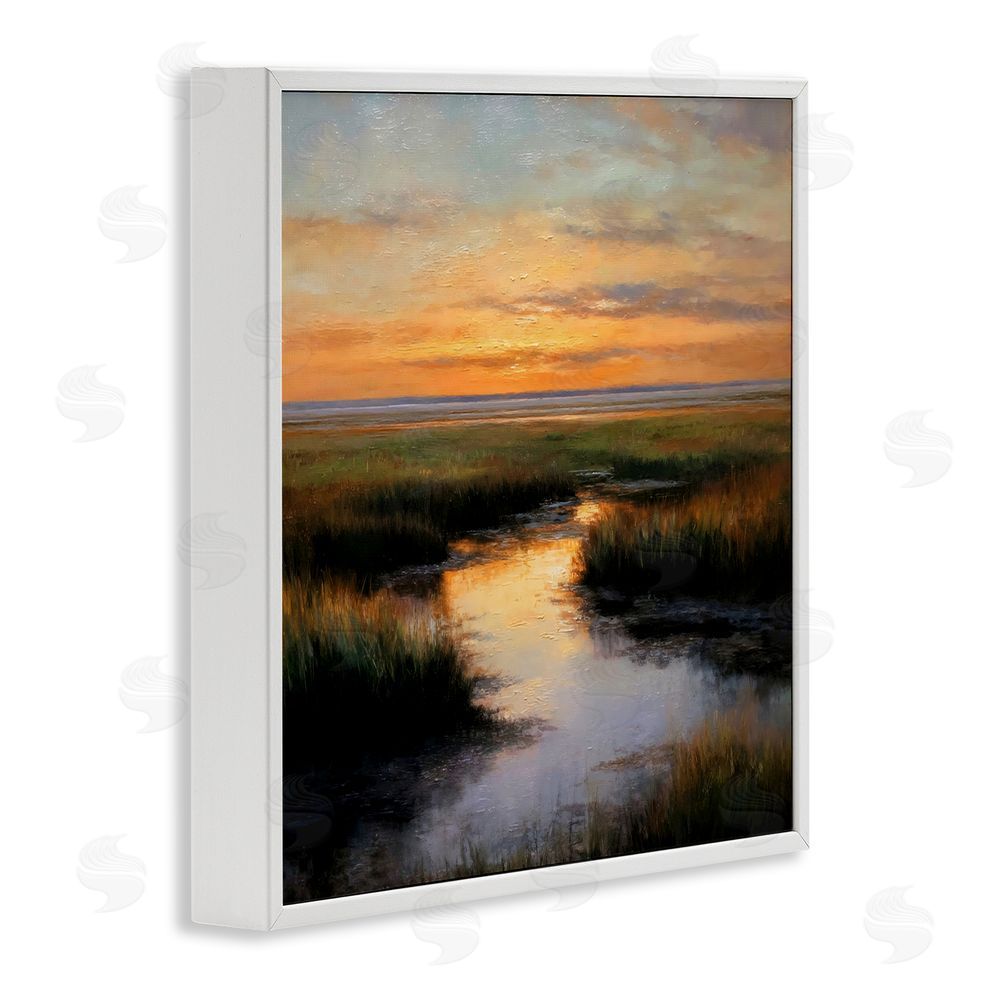 Petal Prints Design Warm Marshland Sunset White Framed Giclee Wall Art Print