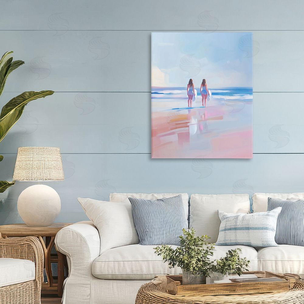 The Prints Vibe Heading To Surf at Dawn Stretched Canvas Wall Art in Room