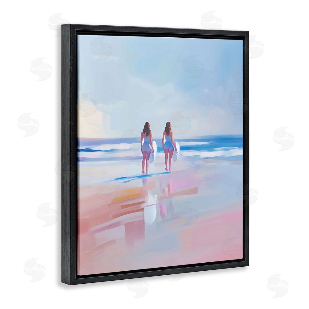The Prints Vibe Heading To Surf at Dawn Black Floating Framed Canvas Wall Art