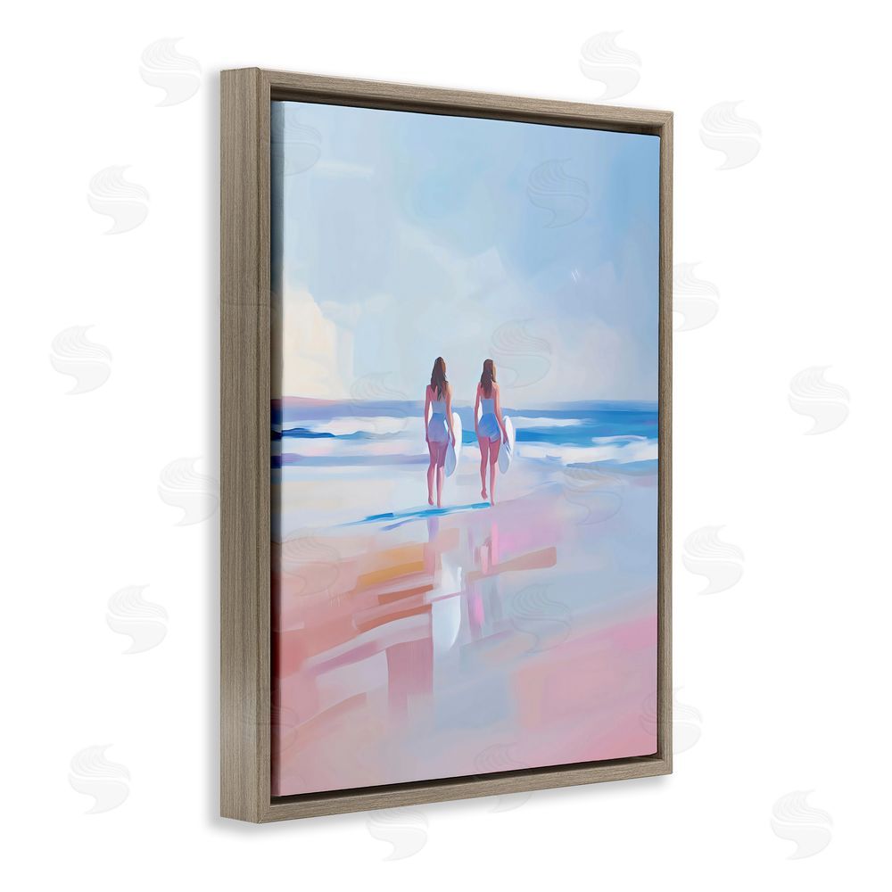 The Prints Vibe Heading To Surf at Dawn Brown Floating Framed Canvas Wall Art
