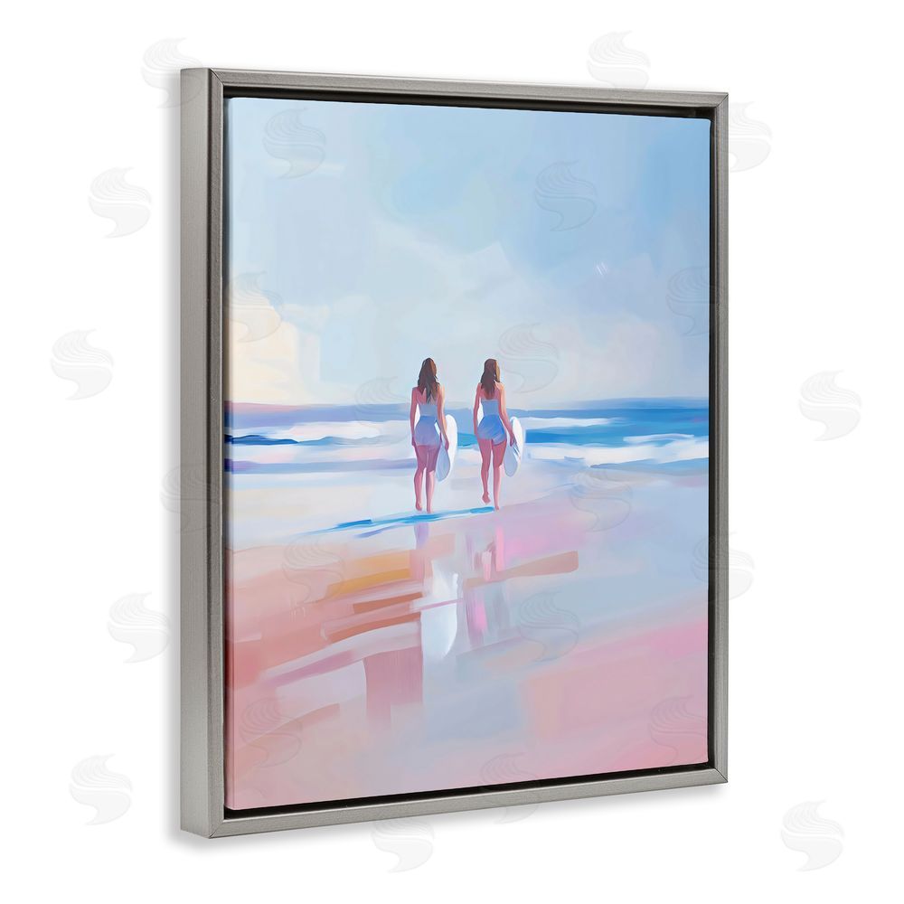 The Prints Vibe Heading To Surf at Dawn Gray Floating Framed Canvas Wall Art